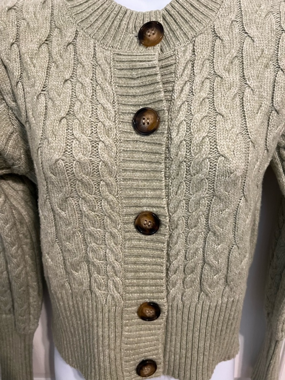 Rachel Zoe Heather Green Cable Knit Button-Front Sweater/Cardigan - Picture 2 of 6